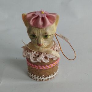 Cat Christmas Ornament Candy Box Katherine's Collection Gray White Vtg